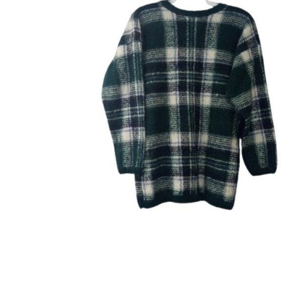 Vintage Paul Harris Womens Cardigan Sweater Green Combo Plaid Mohair Blend L - Picture 3 of 3